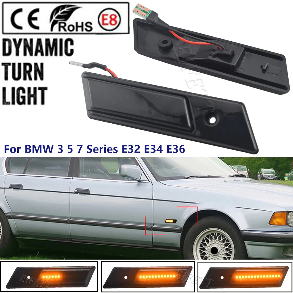 Car LED Flashing Sequential Dynamic Turn Signal Side Marker Lamp For BMW E30 E32 E34 E36 Led Light 1990-1996 M3 M5 3 5 7 Series