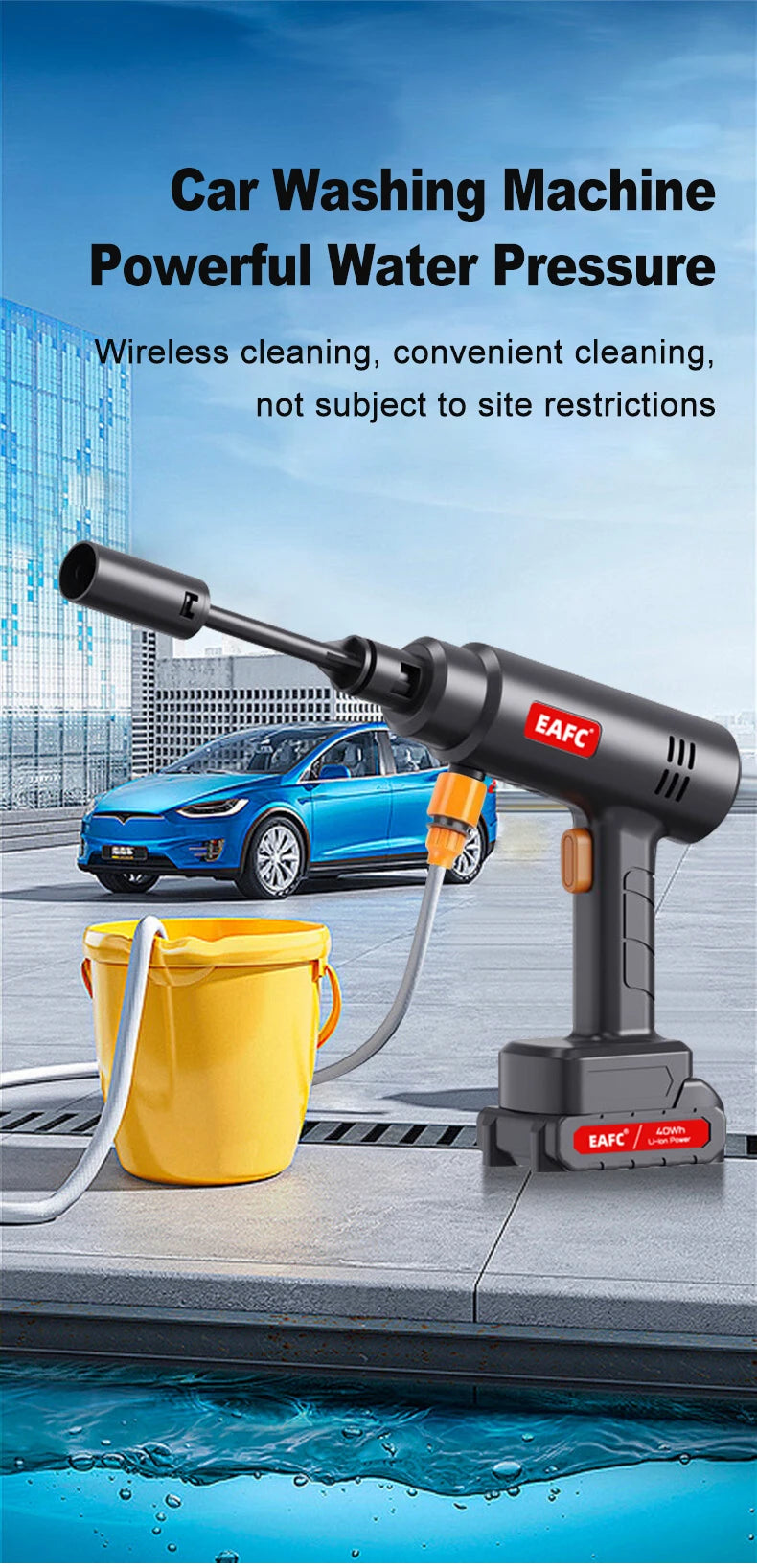 EAFC 60Bar Electric Cordless High Pressure Car Wash Gun Washer Supplies Foam Generator Spray Cleaner Car Wash Cleaning Machine