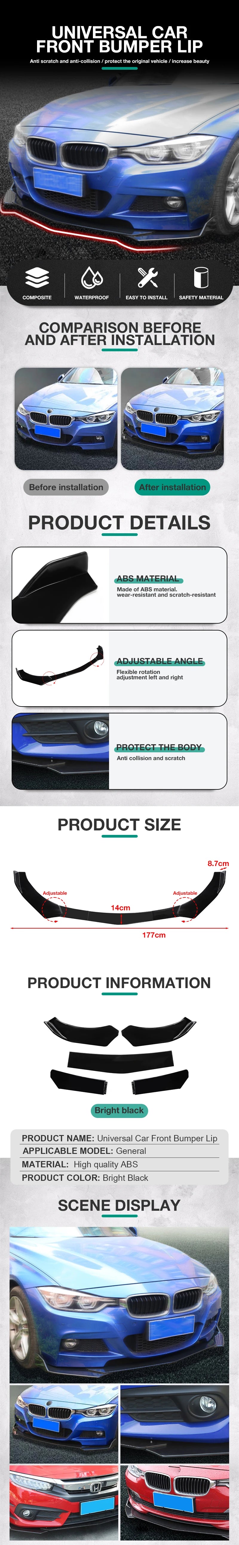 Hot Sell 5pcs Upgraded Front Bumper Shovel with Stepped Design High-Quality ABS Material Car Accsesories Accessory