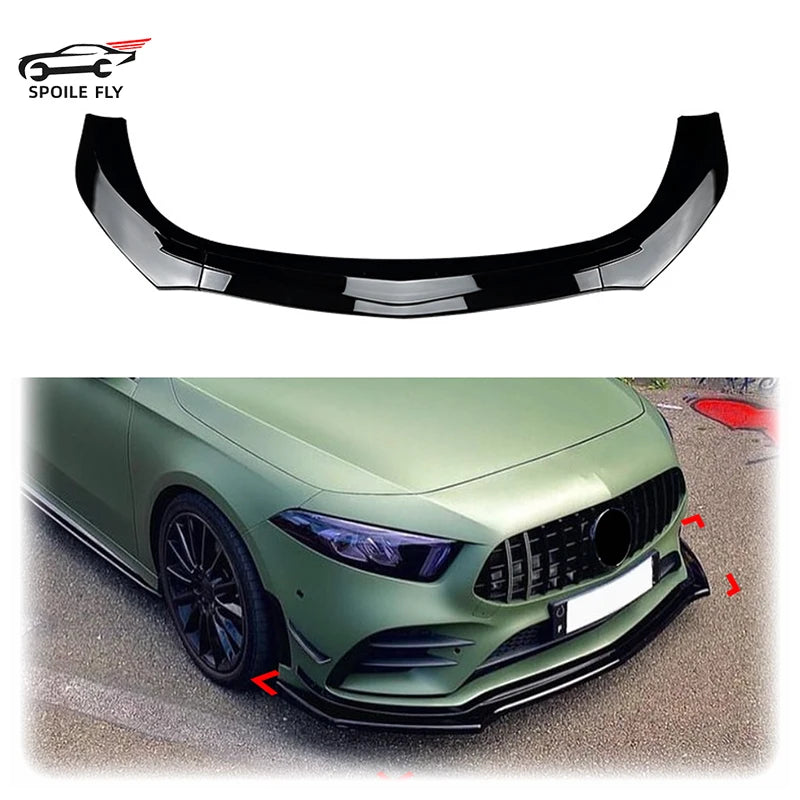 For Mercedes For Benz A CLASS W177 2019-2022 A180 A200 A35 AMG Car Front Lip Bumper Spoiler Glossy Black Or Carbon Fiber Look