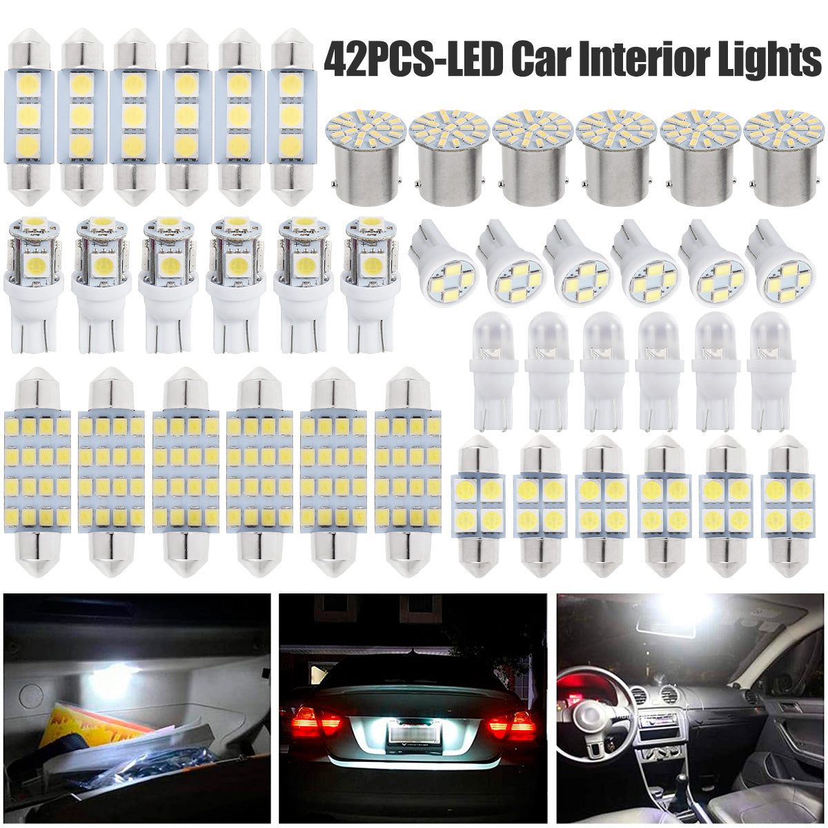 42Pcs LED Car Interior Lights T10 6000K