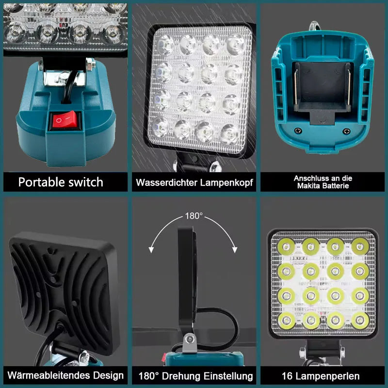 Cordless LED Work Light For Makita 14.4V-18V